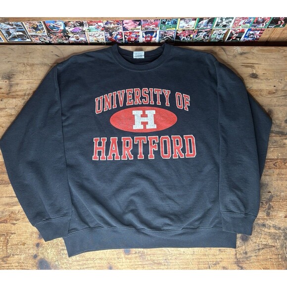 Vintage MV Sport University Of Hartford Sweatshirt Crewneck Black Red Men’s L CT - Picture 1 of 6
